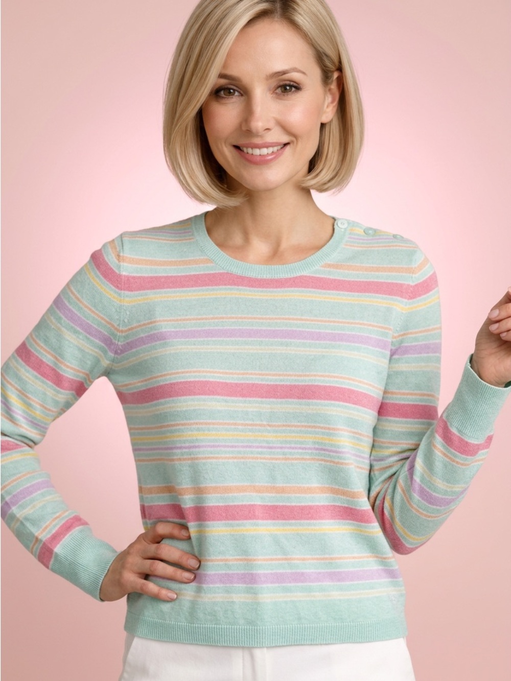 Tommy Hilfiger Cotton Lightweight Pastel Striped Crewneck Sweater-L